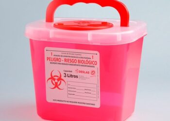 Recipiente para la eliminación de residuos punzocortantes biocontaminados de 3 litros