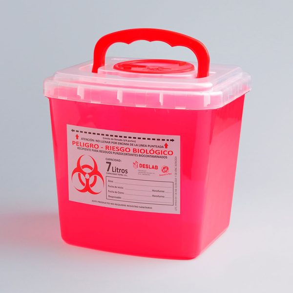 Recipiente para la eliminación de residuos punzocortantes biocontaminados de 7 litros