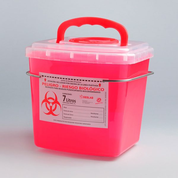 Recipiente para la eliminación de residuos punzocortantes biocontaminados de 7 litros