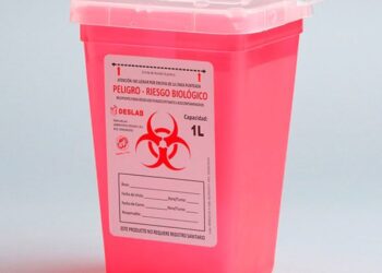 Recipiente para la eliminación de residuos punzocortantes biocontaminados de 1 litro
